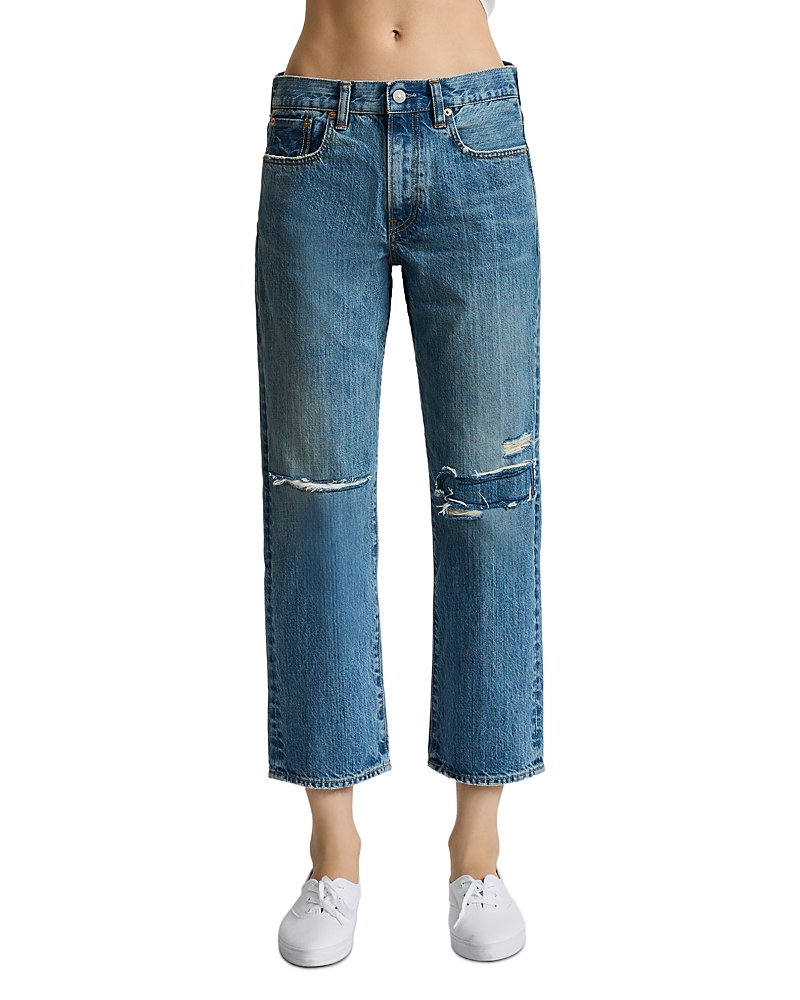 Denimist Lindsay Mid Rise Slim Boyfriend Ankle Jeans in Rehan Blue
