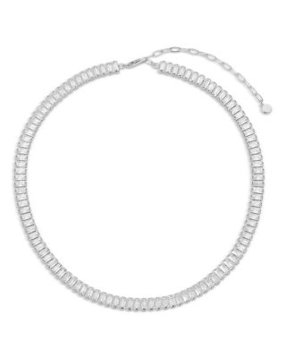 Crystal Baguette Tennis Necklace, 15-18"
