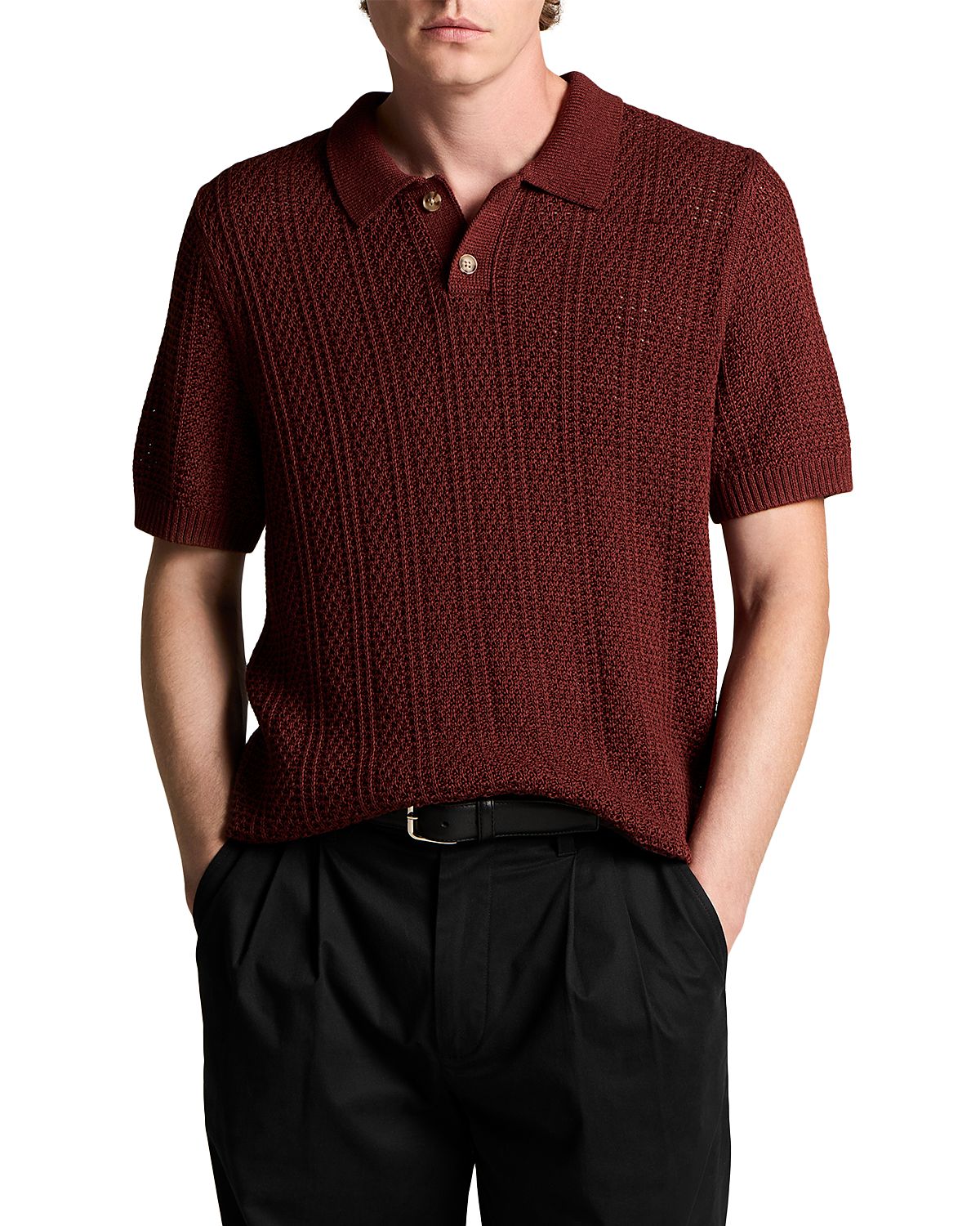 Vince Seed Stitch Rib Short Sleeve Polo
