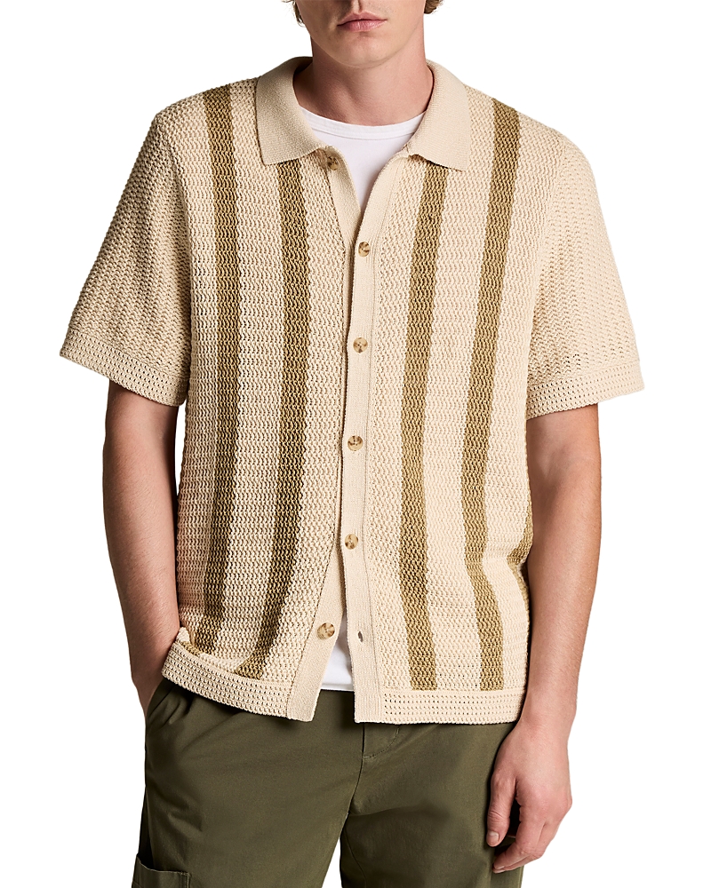 Vince Stripe Crochet Short Sleeve Button Down Shirt