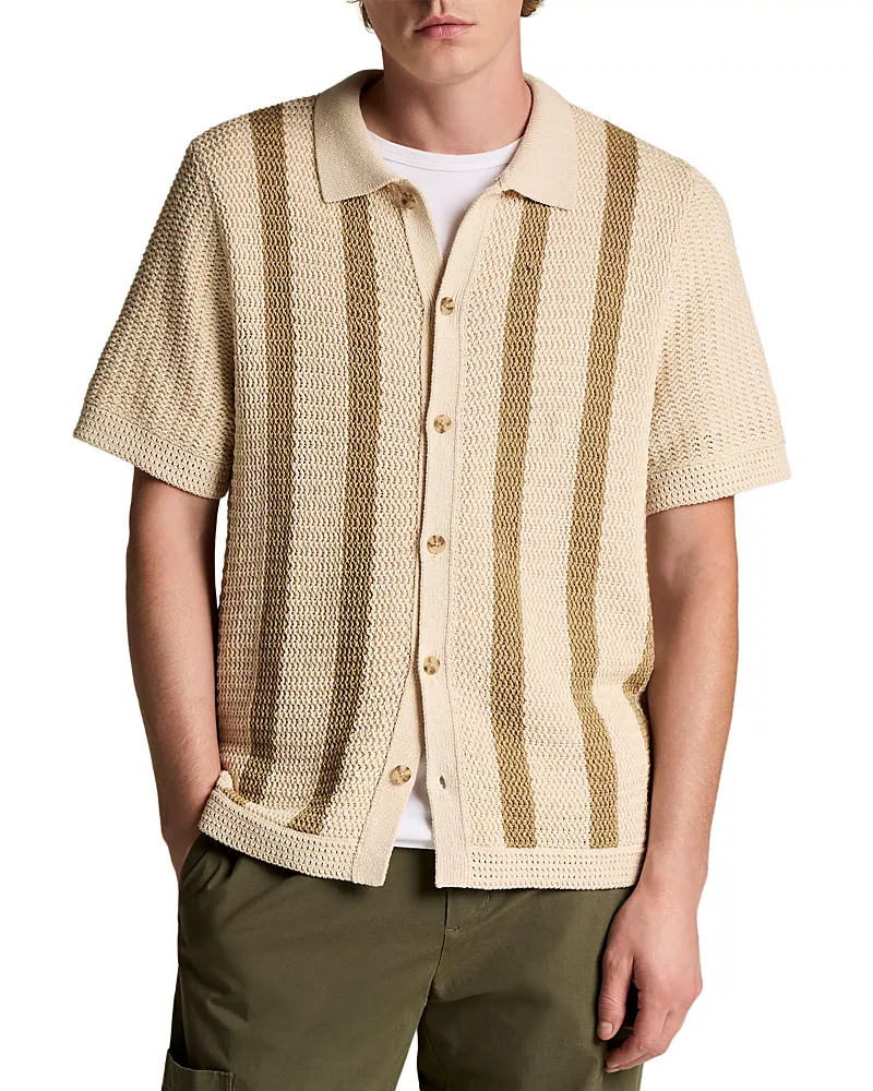 Vince Stripe Crochet Short Sleeve Button Down Shirt