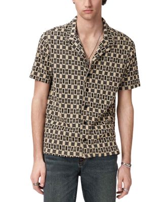 Sanford Short Sleeve Camp Collar Shirt in Bold Jacquard