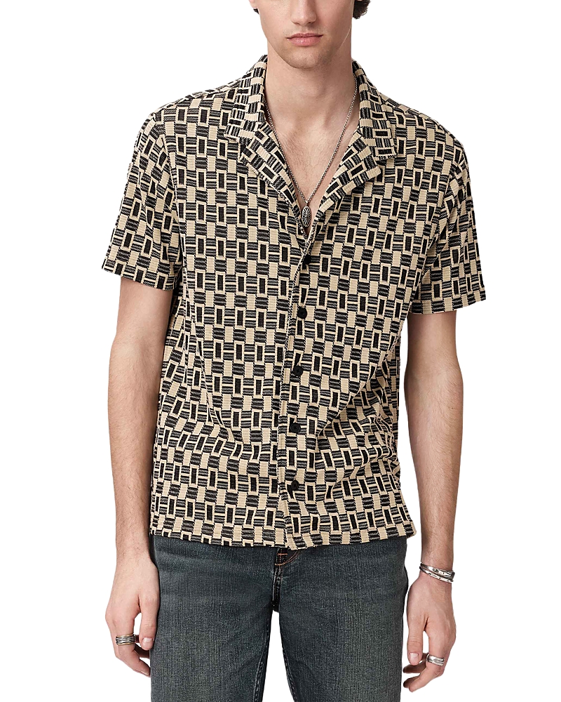 John Varvatos Sanford Short Sleeve Camp Collar Shirt in Bold Jacquard