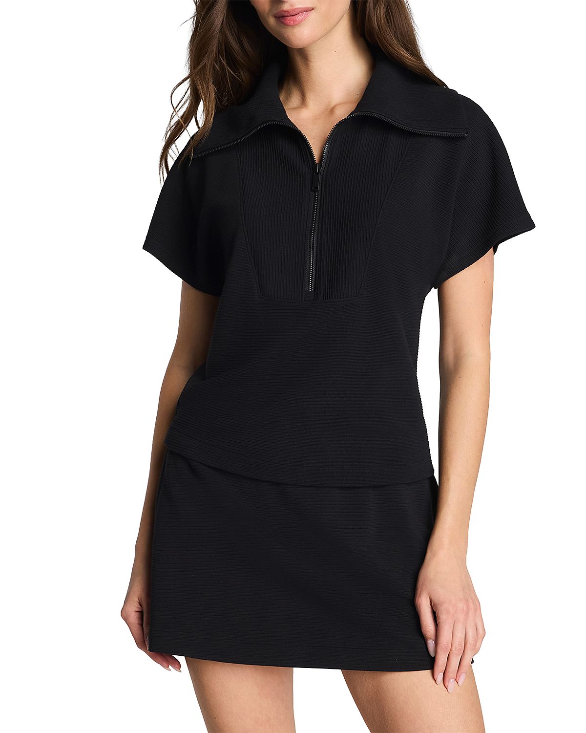 Spanx AirEssentials French Rib Short Sleeve Half Zip Top