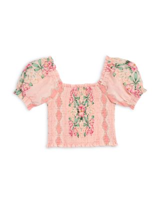 Girls' Short Sleeved Smocked Top, Little Kid, Big Kid - Exclusive