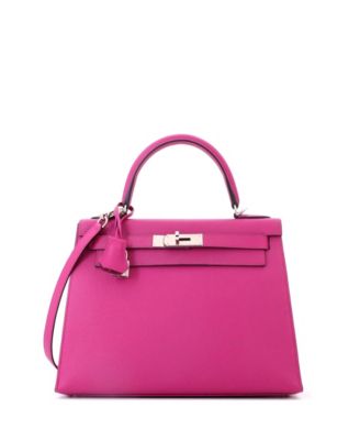 Kelly 28 Handbag Pink Epsom with Palladium Hardware