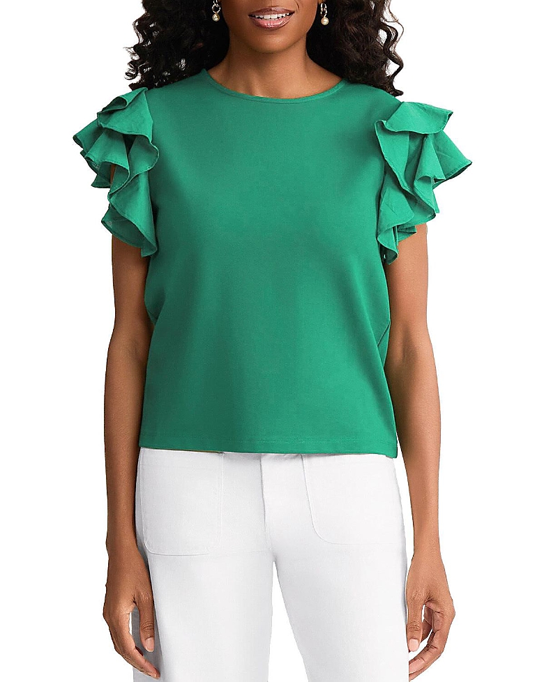 Ming Wang Flutter Sleeve Mixed-Media Top