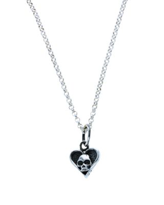 Sterling Silver High Roller Club Micro Skull Heart Suit Pendant Necklace, 18"