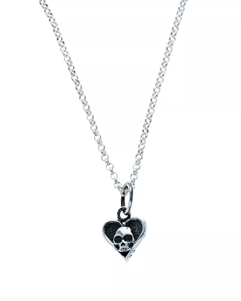 King Baby Studio Sterling Silver High Roller Club Micro Skull Heart Suit Pendant Necklace, 18