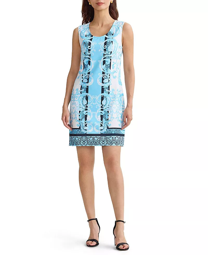 Ming Wang Printed Stretch Deco Crepe Sheath Dress