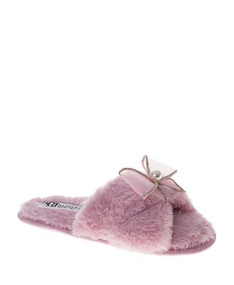 Badgley Mischka Women's Jeweled Faux Fur Slippers