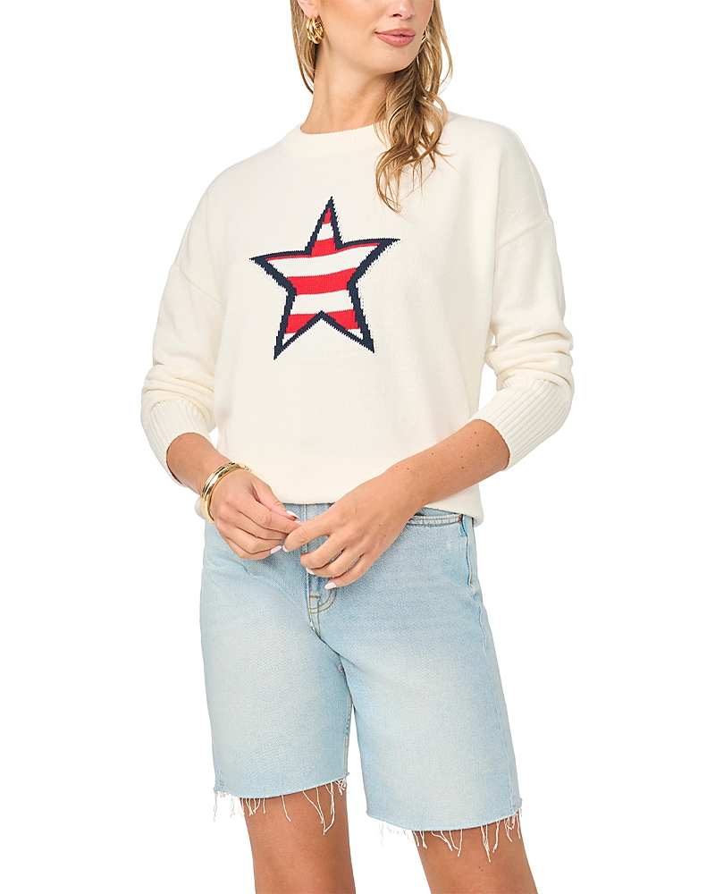 Vince Camuto Stars With Stripes Motif Crewneck Sweater