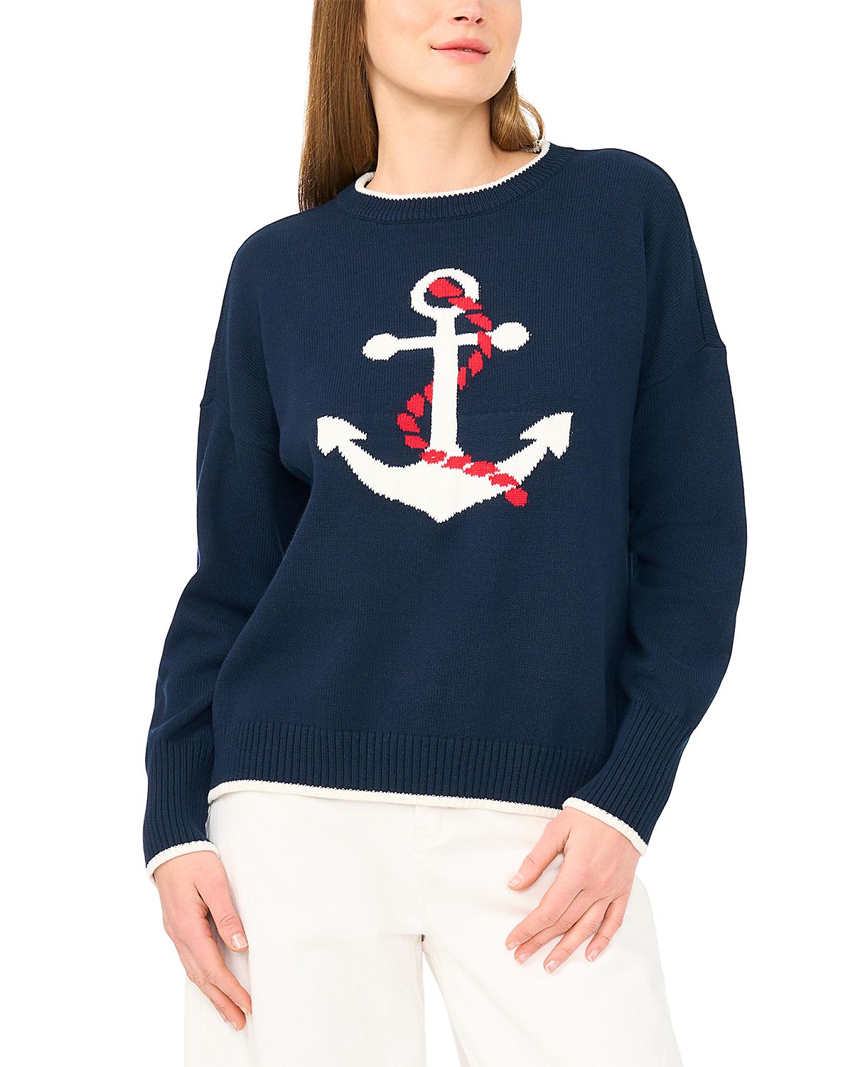 Vince Camuto Anchor Motif Crewneck Sweater
