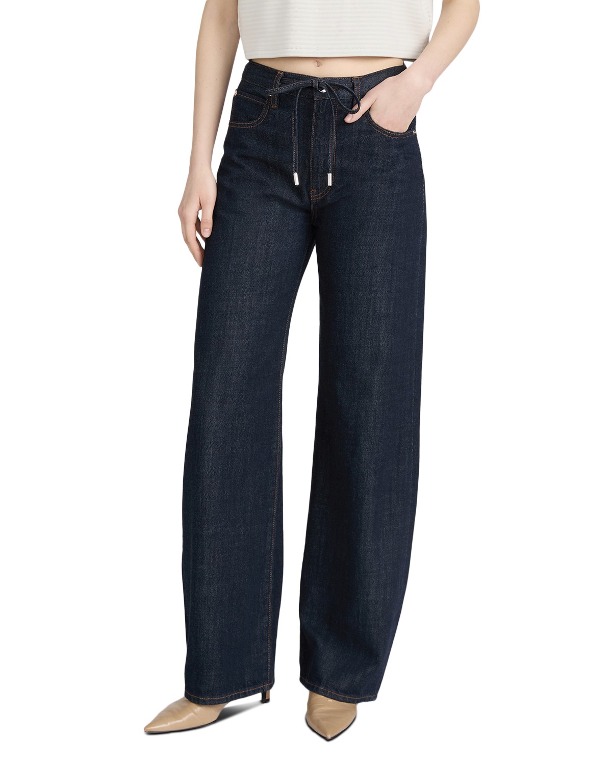 The Off Duty Drawstring Bow High Rise Jeans in Rinse