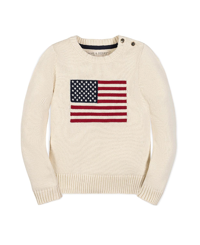 Hope & Henry Girls' Organic Crew Neck Flag Sweater - Little Kid, Big Kid