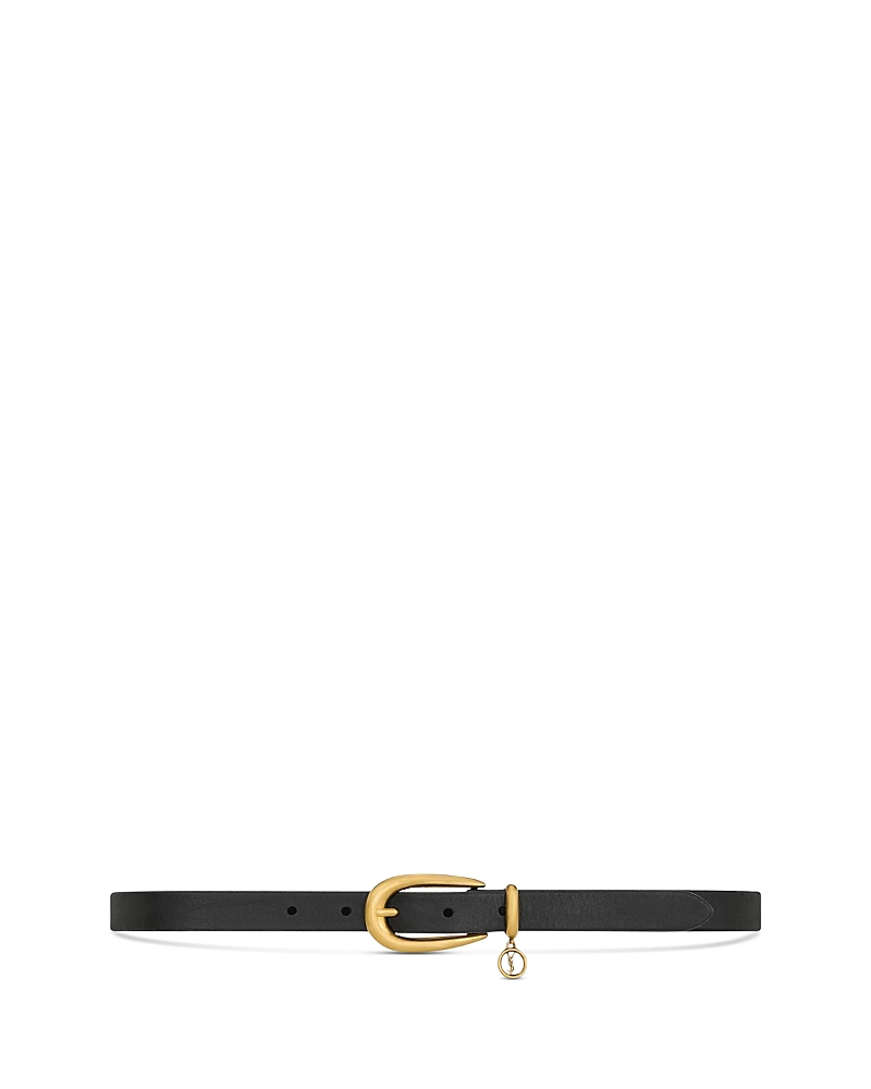Saint Laurent Cassandre Charm Elongated Buckle Thin Belt