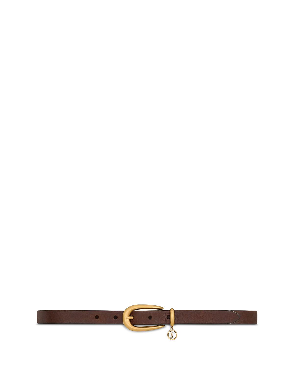 Saint Laurent Cassandre Charm Elongated Buckle Thin Belt