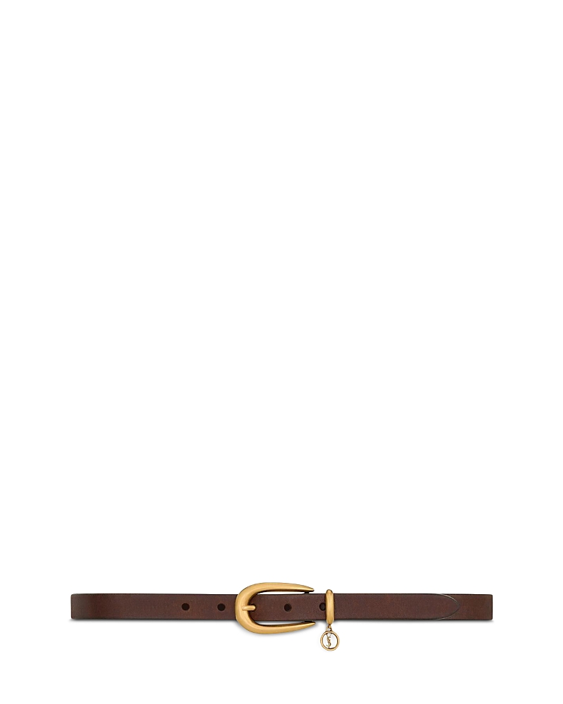 Saint Laurent Cassandre Charm Elongated Buckle Thin Belt