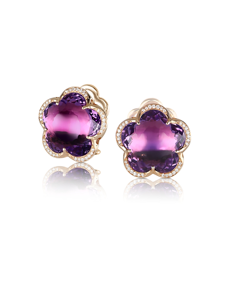 Pasquale Bruni 18K Rose Gold Bon Ton Amethyst & Diamond Flower Stud Earrings