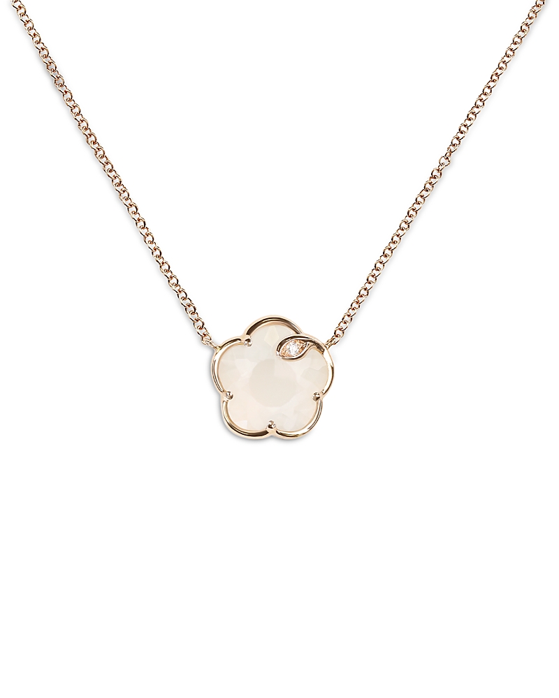 Pasquale Bruni 18K Rose Gold Petit Joli Pearl of the Moon Gem & Diamond Flower Pendant Necklace, 15.75