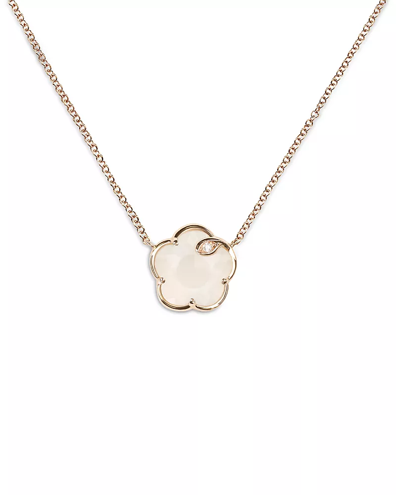 Pasquale Bruni 18K Rose Gold Petit Joli Pearl of the Moon Gem & Diamond Flower Pendant Necklace, 15.75