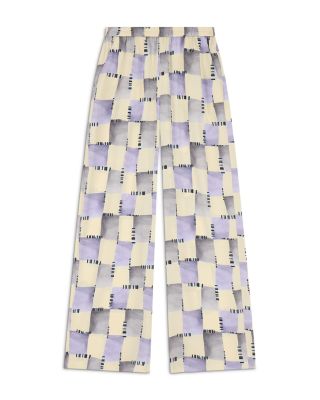 Check Print Satin Pants 