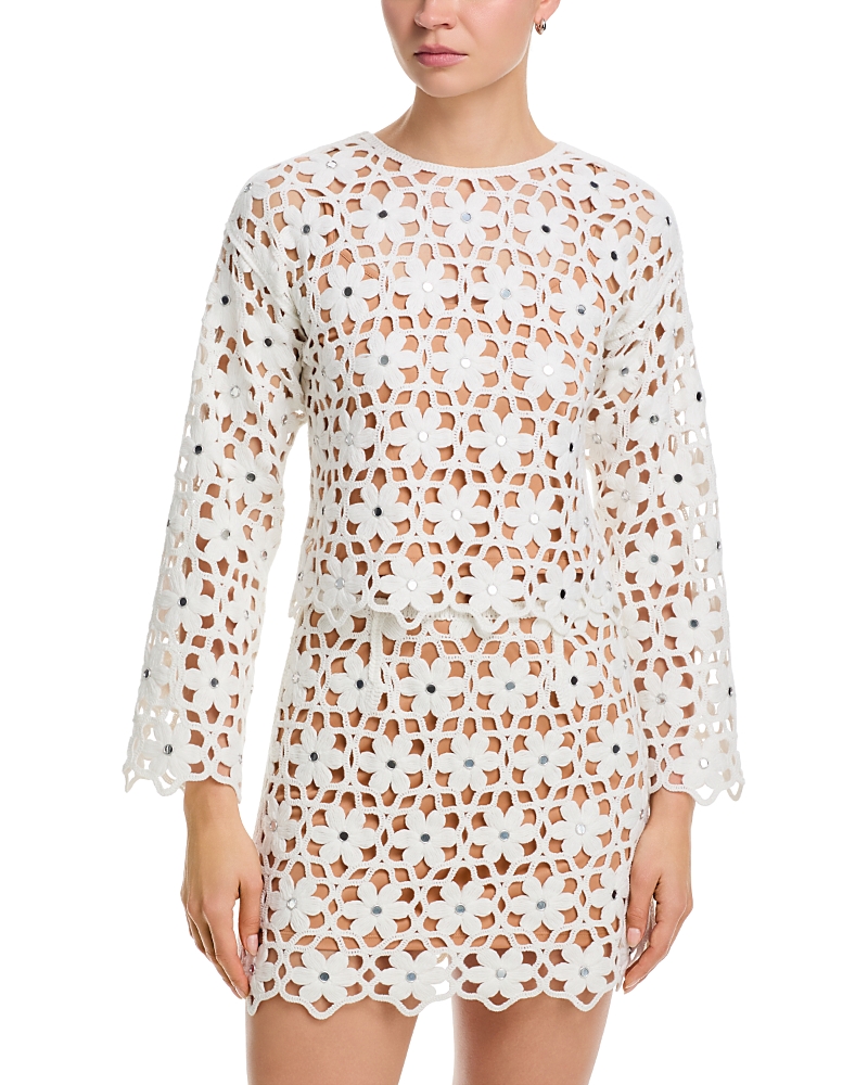 Michael Kors Faux Crochet Long Sleeve Top