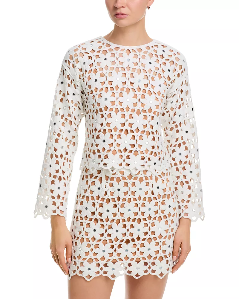 Michael Kors Faux Crochet Long Sleeve Top