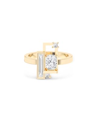 14K Yellow Gold Certified Lab Grown Diamond Mixed Cut Cubist Inspired Ring, 1.16 tcw