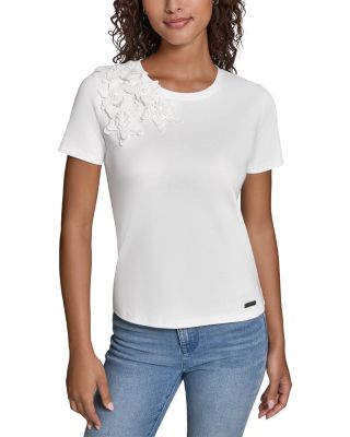 Karl Lagerfeld Short Sleeve Floral Applique Top
