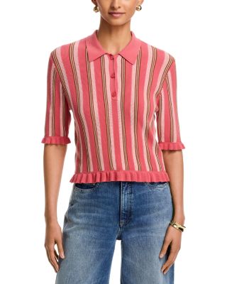 Kia Knit Ruffle Trim Striped Top