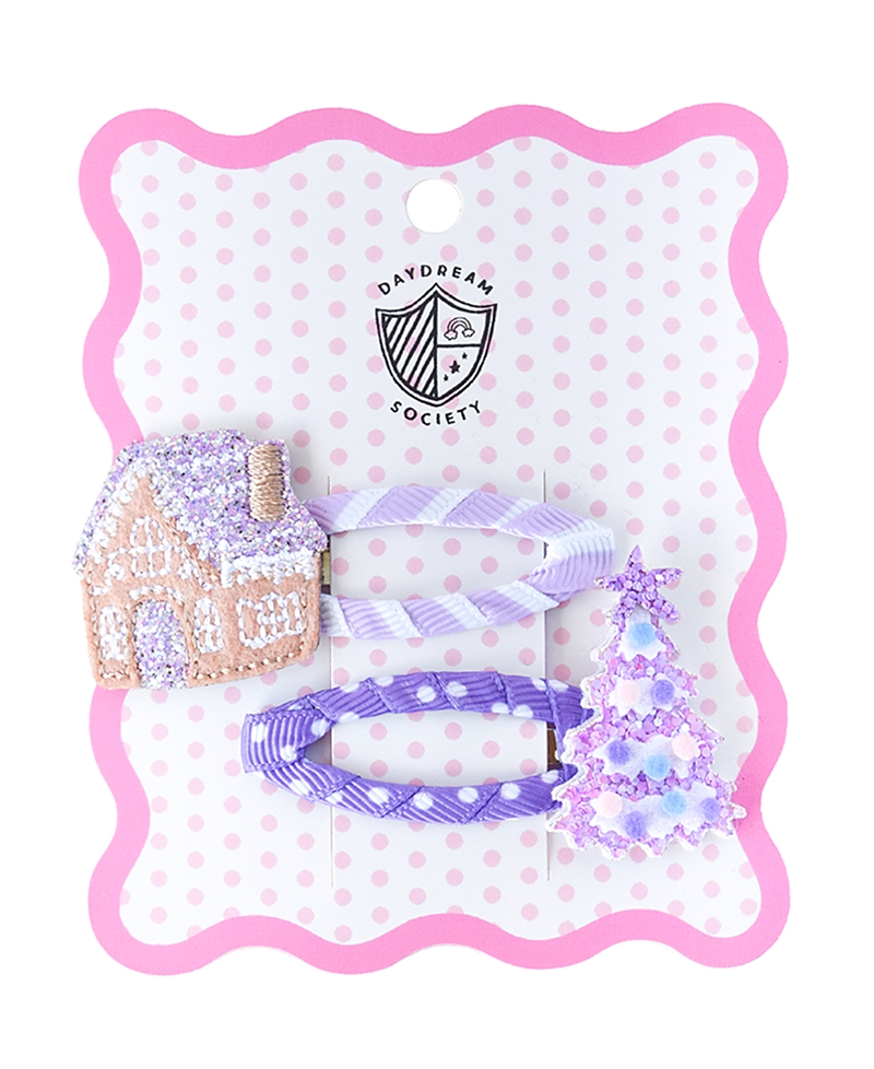 Jollity & Co. Gingerbread House and Christmas Tree Winter Female Hair Clips, Set of 2