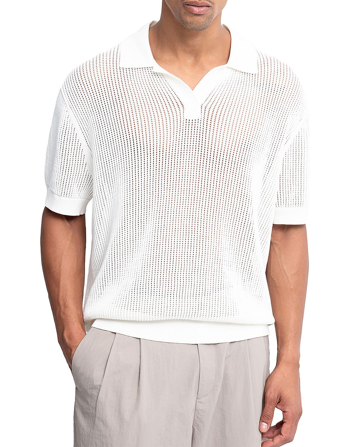 Auto-reply Knit Mesh Johnny Collar Polo Shirt