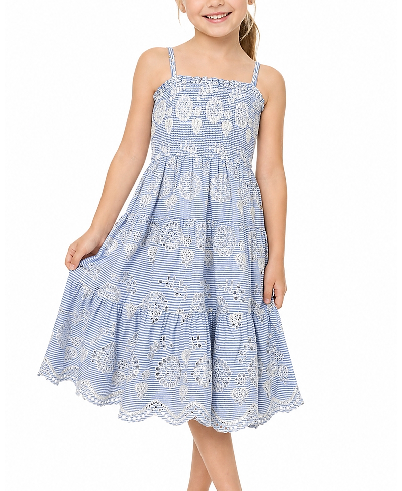 Change of Scenery Girls' Pinstripe Eyelet Lila Tiered Smocked Dress - Little Kid, Big Kid