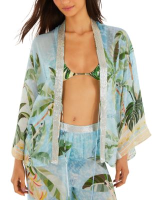 Open Front Embroidered Detail Blouse Swim Cover-Up