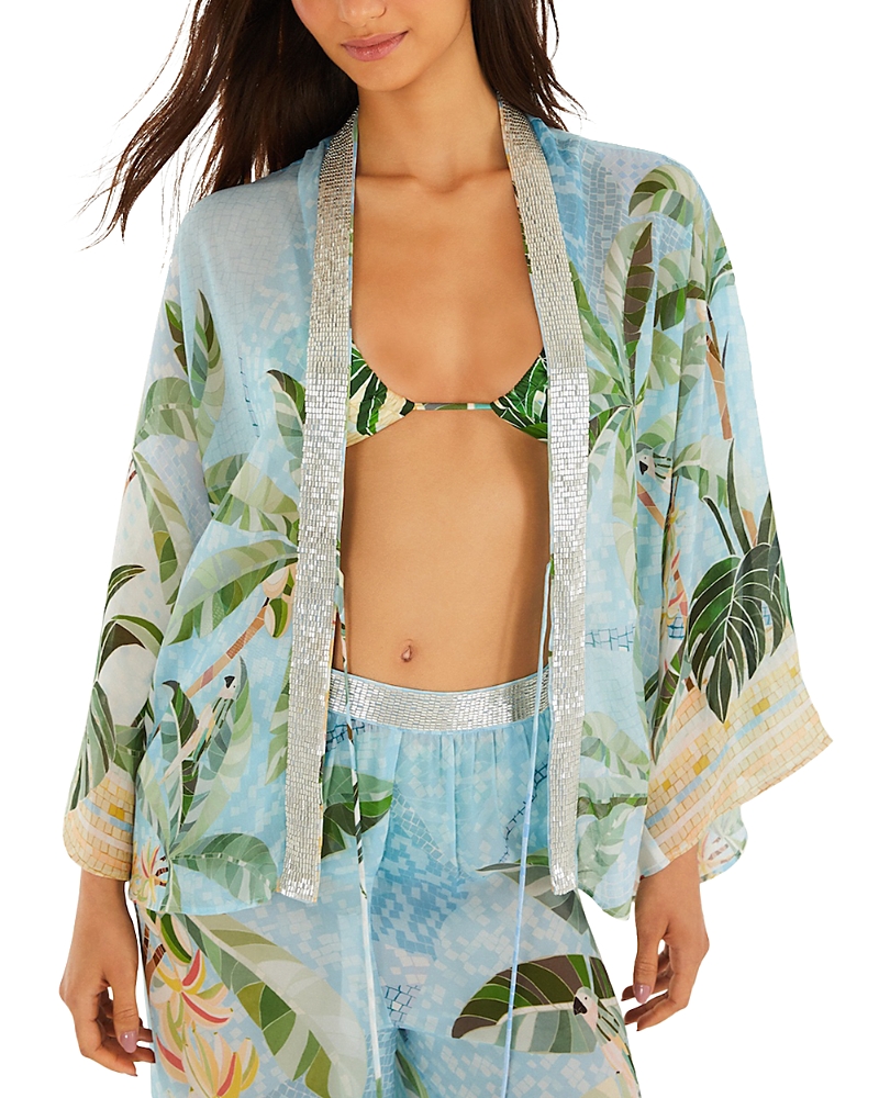Farm Rio Open Front Embroidered Detail Blouse Swim Cover-Up