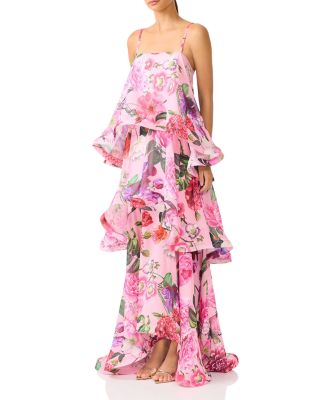 high neck maxi dress wedding guest Mac Duggal Halter Neck Flower Detail Ruffled Midi Dress