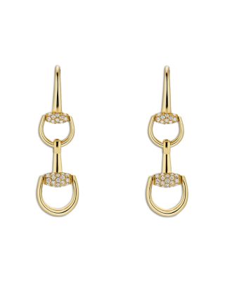 18K Yellow Gold Horsebit Diamond Chandelier Drop Earrings, 0.31 tcw