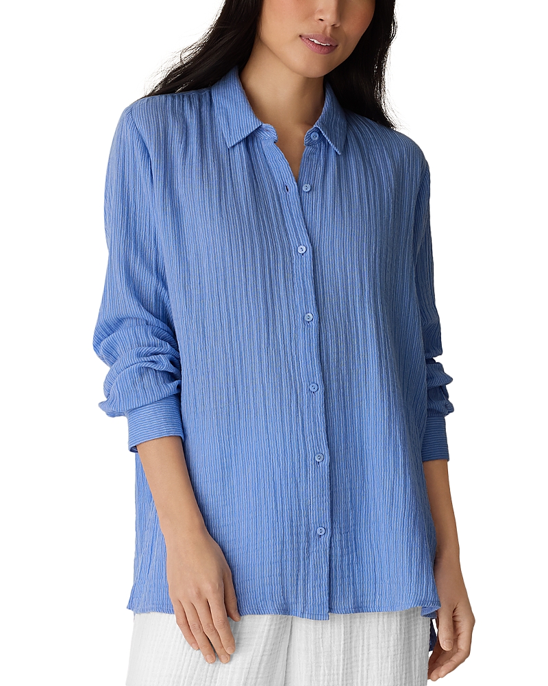 Eileen Fisher Striped Cotton Gauze Classic Collar Shirt