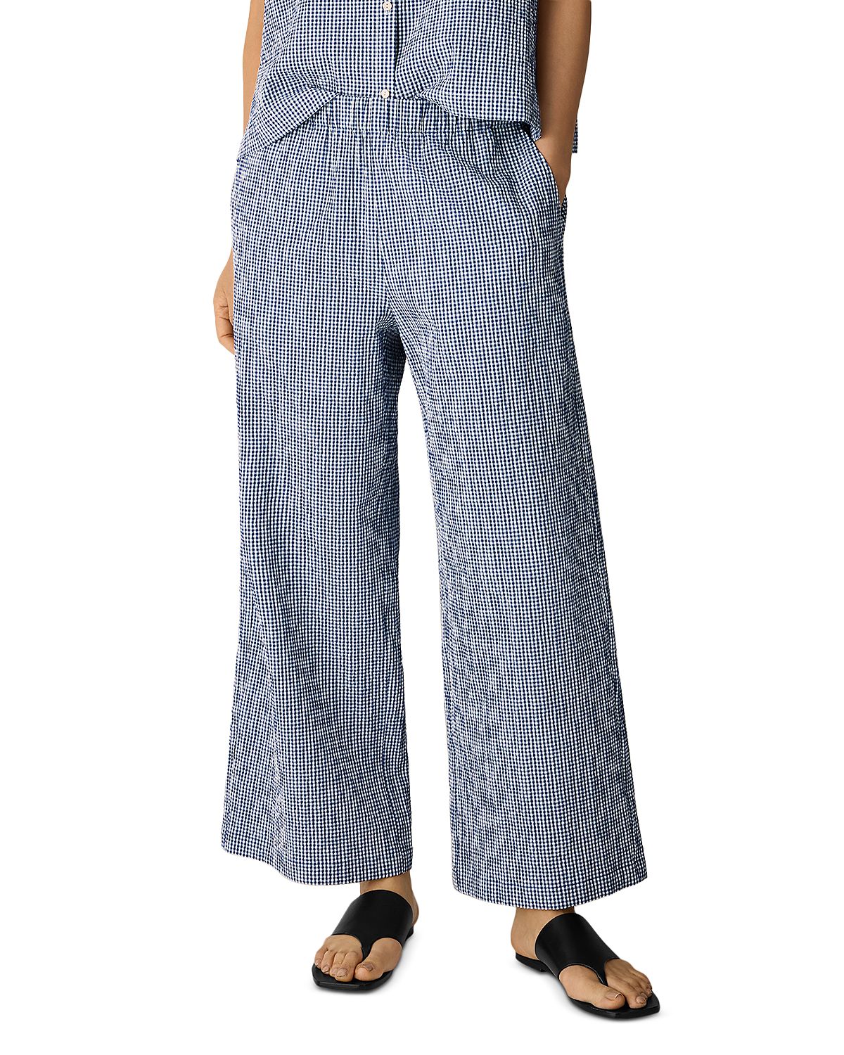 Eileen Fisher Check Print Wide Leg Ankle Pants