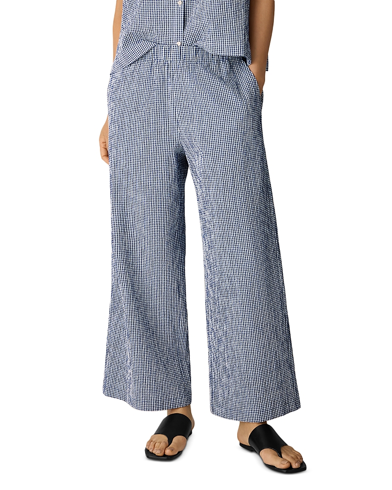 Eileen Fisher Check Print Wide Leg Ankle Pants