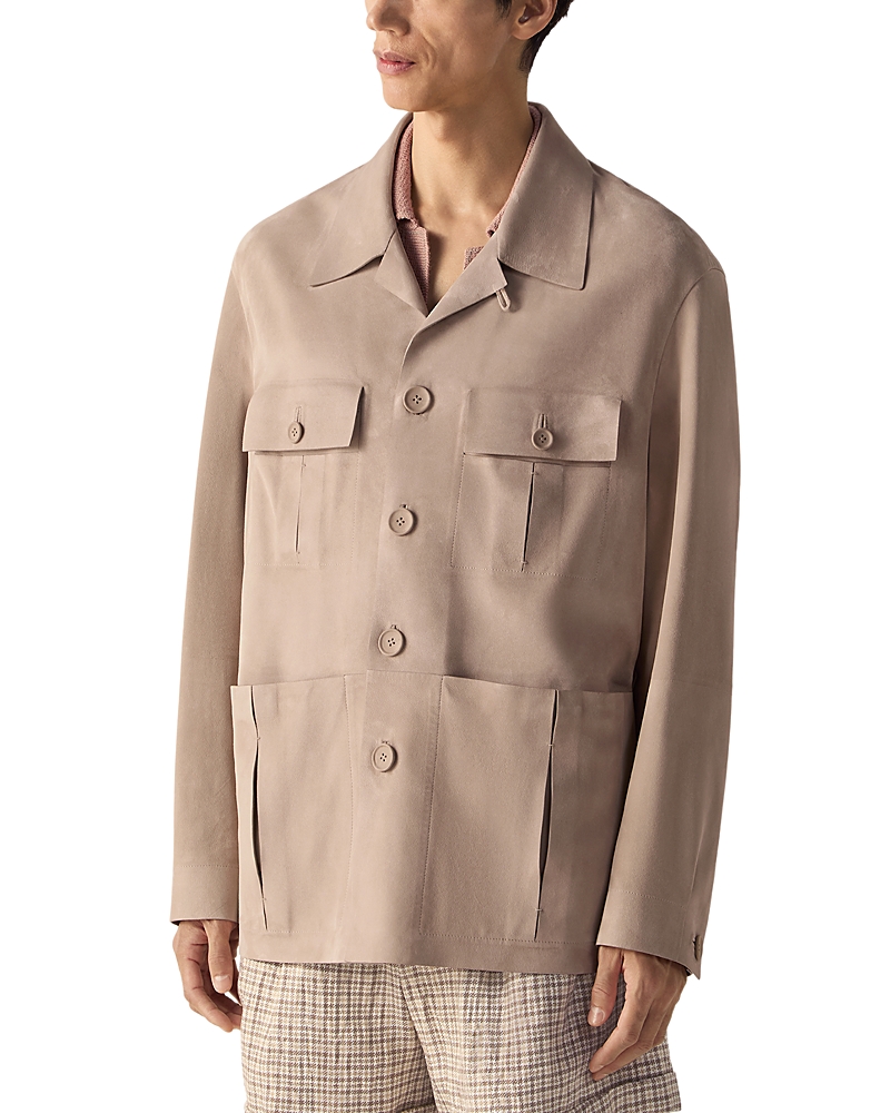 Zegna Leather Sahariana In Brown