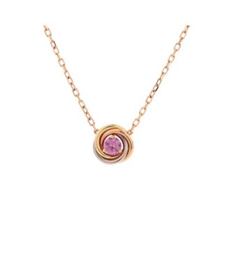  Trinity Diamond Pendant Necklace 18K Tricolor Gold and Pink Sapphire, 16"