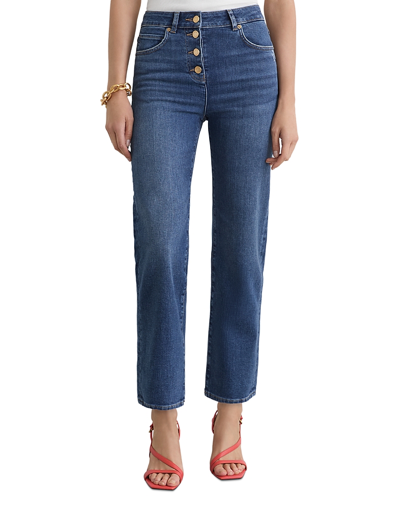 Reiss Lana High Rise Straight Leg Jeans in Mid Blue