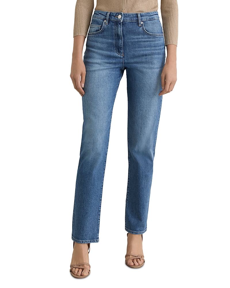 Reiss Aubrey Mid Rise Straight Leg Jeans in Mid Blue