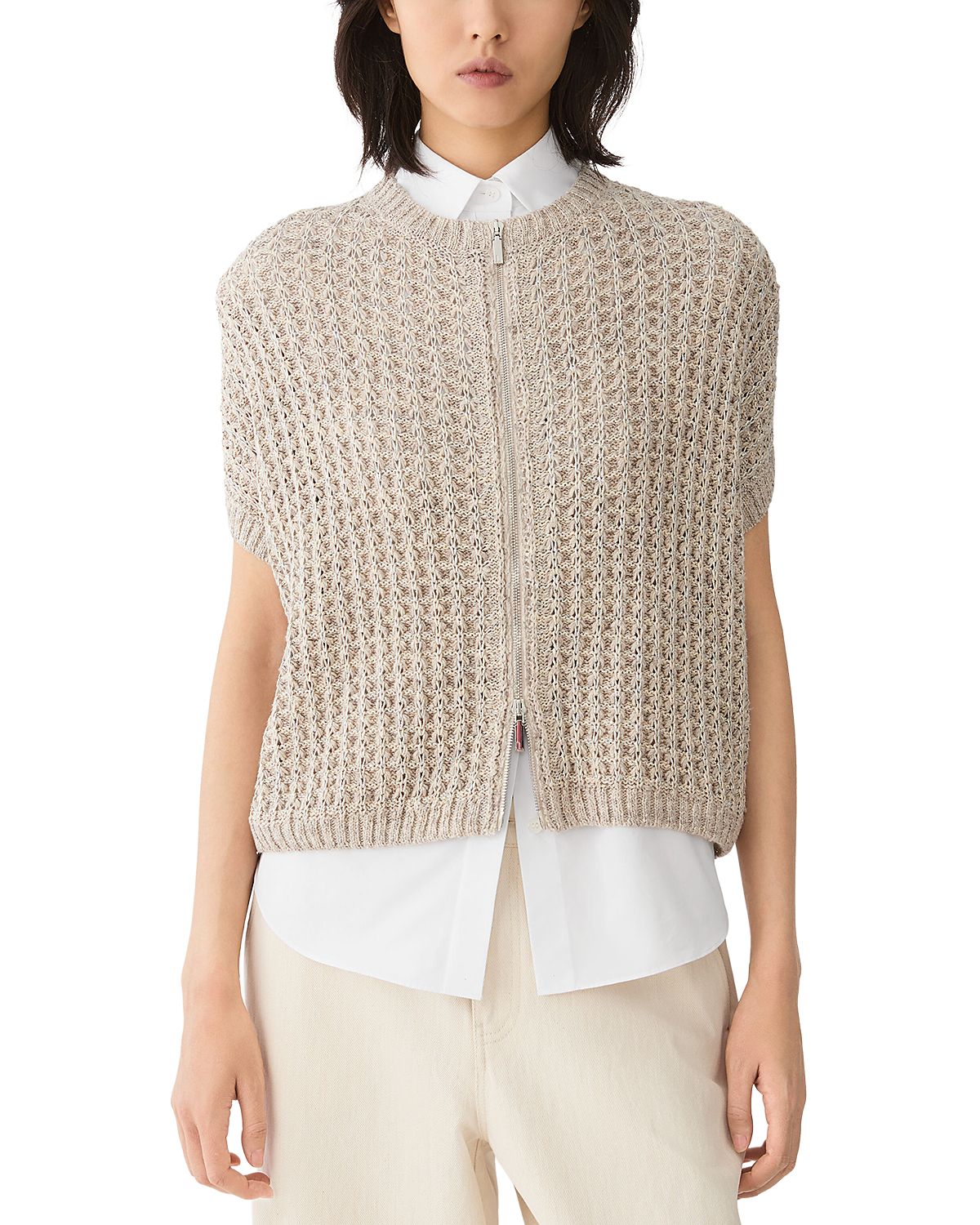 Lafayette 148 New York Flax Linen Cotton Open Knit Sweater