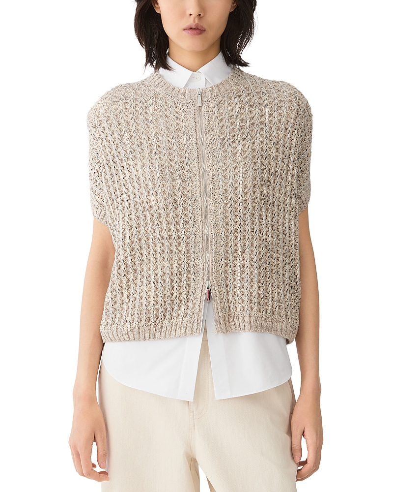 Lafayette 148 New York Flax Linen Cotton Open Knit Sweater