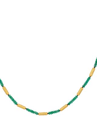 18K & 24K Yellow Gold Vertigo Emerald Gale Bead Collar Necklace, 16"