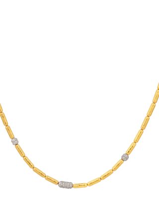 18K White Gold; 18K & 24K Yellow Gold Vertigo Diamond Station Collar Necklace, 0.51"