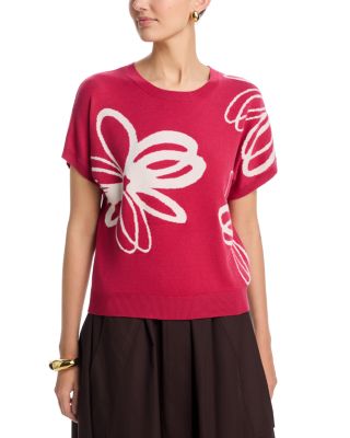 Short Dolman Sleeve Jacquard Sweater